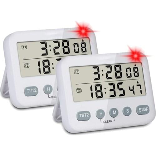 HOT-2Pcs Dual Kitchen Timer Digital Timers for Cooking Timer Time Timer Clock Pomodoro Timer Countdown Timer for Kids