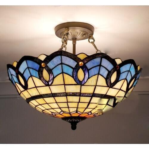 European Mediterranean style Tiffany Ceiling Lamp Glass E27 110-240V LED Ceiling Lights