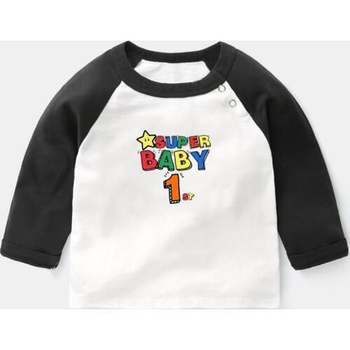 Super Baby 1st-2nd Birthday Gift Boys Girls Cartoon Print Tee Baby Long Sleeve T-shirts Tops Autumn Cotton T Shirt Cute Presents