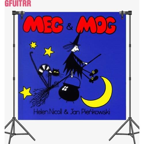 GFUITRR Meg And Mog Photo Backdrops Child Birthday Photography Backgrounds Cat Witch Owl Cartoon Decorations Photo Props