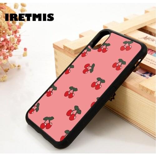 Iretmis 5 5S SE 6 6S TPU Silicone Rubber Phone Case Cover for iPhone 7 8 Plus X Xs 11 12 MINI Pro Max XR Cherry Pink Print