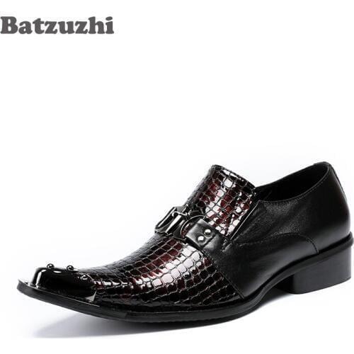 Italian Brand New Zapatos Hombre Men Shoes Pointed Metal Toe Men Leather Dress Shoes Oxford Shoes Men for Runway and Party, US12
