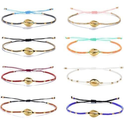 KELITCH New Gold Shell Beaded Strand Bracelet Boho Beach Seashell Friendship Bracelets On Hand Women Accessories Pearl Anime