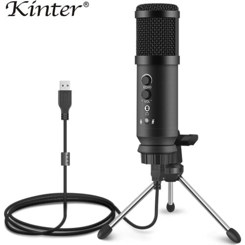 USB Professional Microphone Condenser For PC Gaming Singing Streaming Recording Studio Real time Monitor Headphones Karaoke