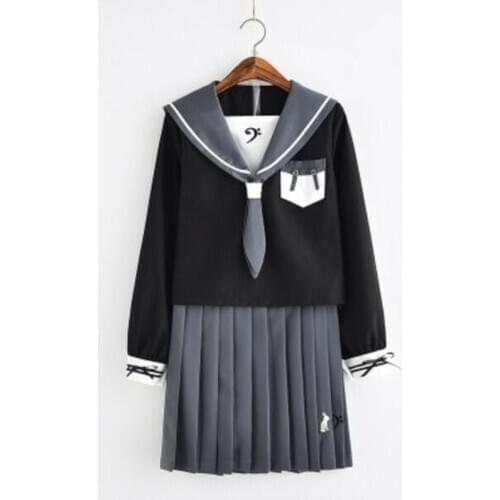 Sailor Suit Jk Uniform Jpanese Kawaii Exquisite Embroidery Cute Rabbit Preppy Suit Cardigan Short Long Sleeve Top +Pleated Skirt