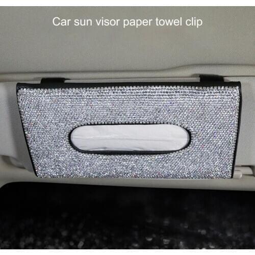 Visor Tissue Holder Personalized Shiny Faux Leather Hanging Rhinestone Sun Visor Tissue Box for Gifts