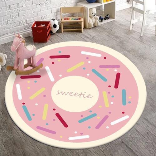 Cartoon Donut Childrens Living Room Round Carpet and Floor Mat Girls Bedroom Headboard Pink Pink Ring Non-slip Floor Mat