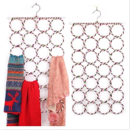 Multifunction Rattan Weave Slots 28 Hole Ring Rope Scarf Wraps Shawl Belt Tie Storage Holder Hook Hanger Decor Room Clearance