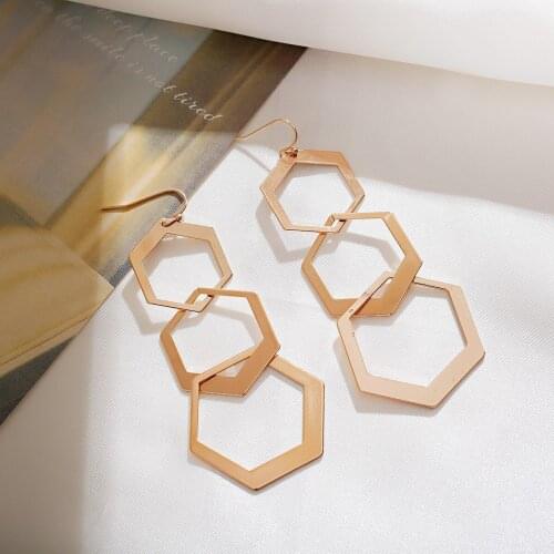 Trendy Oversize Geometric Big Hoop Earrings For Women Multi-Layer Brincos Exaggerated Large Polygon Earrings Punk Jewelry
