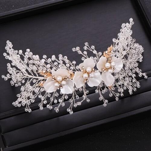 Trendy Wedding Hair Accessories Rhinestone Crystal Pearl Headband Bridal Headdress Princess Hair Strap Prom Party Tiara Handmade