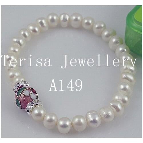 2020 Newest Real Pearl Bracelet,Natural Freshwater Pearl Bracelet Rhinestone Cloisonne Elastic Bracelet More Color For Choose