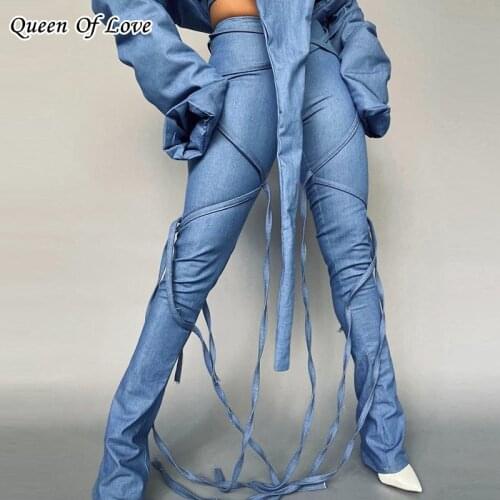 2021 New Streetwear High Waist Lace Up Sexy Tassel Bandage Hip Hop Pant Women Club Party Entanglemen Pants Female Outfits