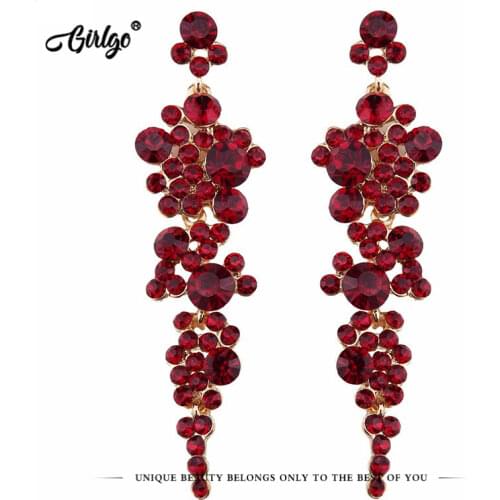Girlgo New Maxi Flowers Long Drop Earrings For Women Wholesale Festival Gifts Trendy Geometric Statement Drop Earrings Jewelry