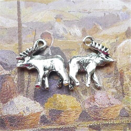 BULK 30pcs Alloy Metal Elk Charms Antique Silver Plated Animal Pendant 19*15mm 1g