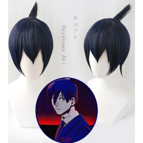 Anime Chainsaw Man Hayakawa Aki Cosplay Wig Dark Blue Heat-resistant Fiber Hair + Free Wig Cap Halloween Party Role Play Adults