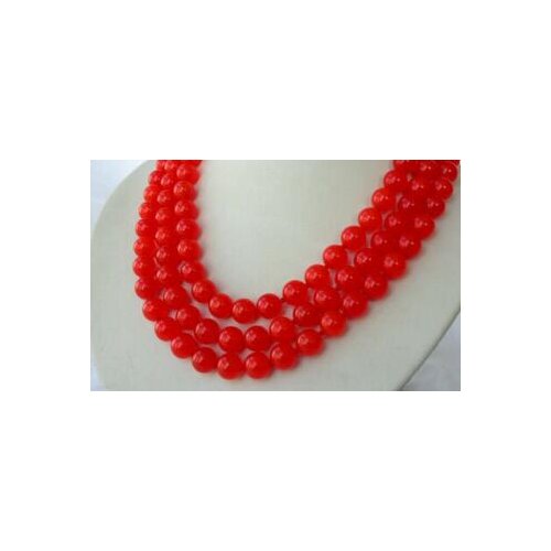 Stunning 3rows big round 10mm natural green red jade beads necklace