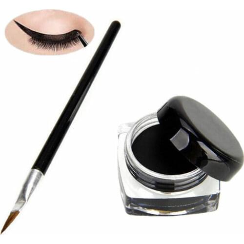 Pro Waterproof Eye Liner Liquid Eyeliner Shadow Gel Makeup Cosmetic+Brush Black