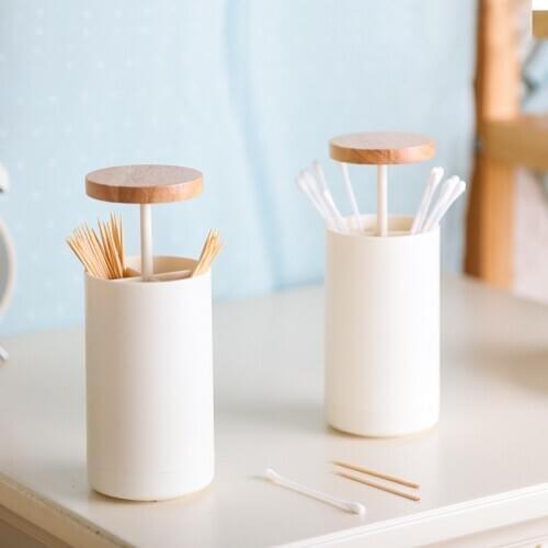 Simple Nordic Style Creative Automatic Wooden Plastic Toothpick Holders Toothpick Stand Toothpick Cotton Swab Holder Storage Box