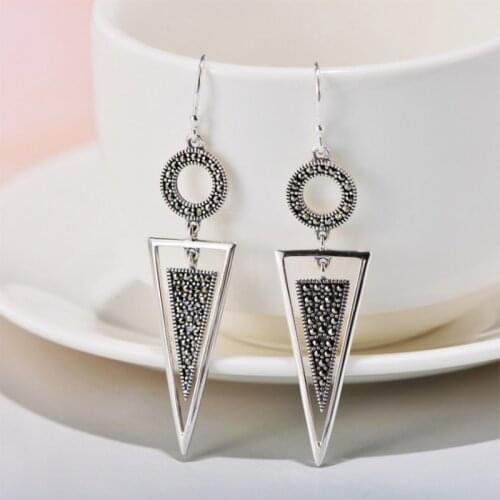 Real 925 Sterling Silver Triangle Earrings Fine Charm Jewelry for Women