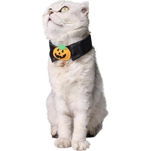 Home Winter Halloween Pet Cat Dog Pumpkin Shape Polyester Adjustable Collar Tie Cat Accessories