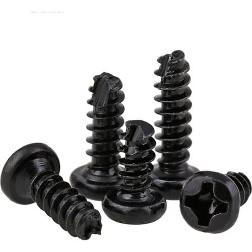 200PCS-M2*4/5/6-12mm Black Round Cross Tail Self-tapping, Slotting, B-type Tail Self-tapping Screws