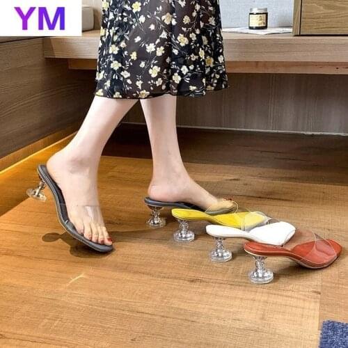 PVC Women Spring Summer Square Toe Shoes Fashion Outdoor Elegant Sandals Slides Ladies Party High Heels Zapatillas Mujer Casa