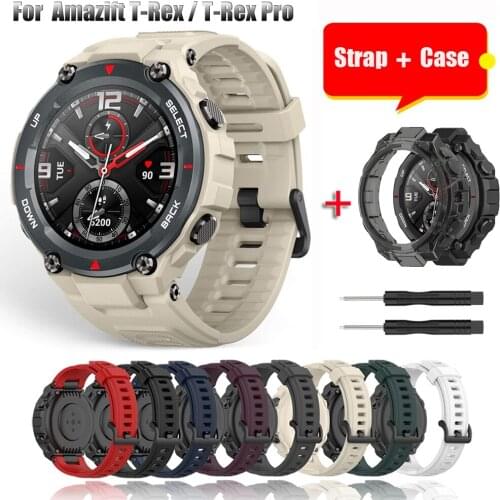 Replacement Strap For Huami Amazfit T rex Strap Silicone Watchband For Amazfit T-Rex/T-Rex Pro Strap With Black Protector Case