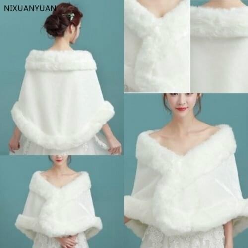 Wedding Winter Shawl Womens Warm Bolero White/ Red Faux Fur Cape Wrap Coat Party Shrug Accessories Wedding Cape Coat