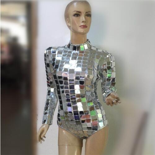 DC76 Ballroom dance singer stage show wears cloth mirror sexy suit silver dresses dj party disco women bar catwalk performance