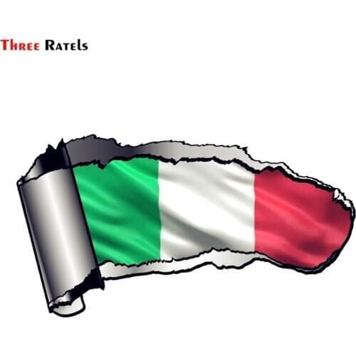 Three ratels FTC-849# 20X10.8CM Ripped Open Gash Torn Metal Design With Italy Italian il Tricolore National Flag Car Sticker