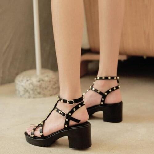 Sexy Rivet Peep Toe Buckle Strap Platform Punk Shoes Chunky Heel Light Weight Comfort Demonia shoes Sandals For Women Summer