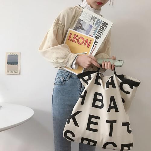 Youda Original Design Womens Korea Ins New Large-capacity Canvas Shoulder Bag Ladies Fashion Letter Handbag Shopping Book Bags