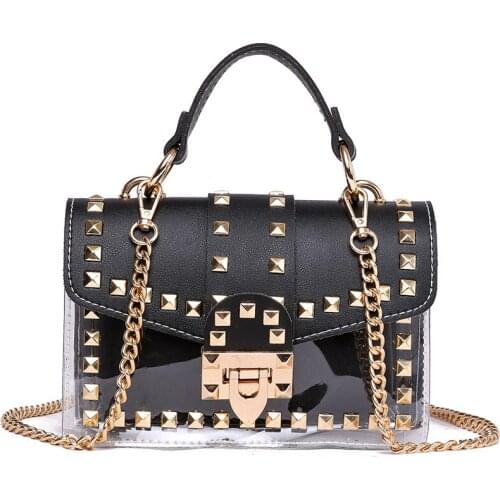 Jelly Messenger Bag Women Transparent Pvc Handbag Rivet Zipper Chain Shoulder Designers Purses Handbags Ladies