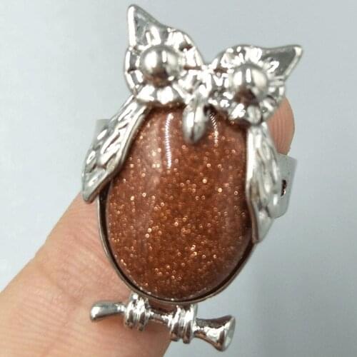 Free Shipping Women Fashion Jewelry Gold Stone Owl Women Men Bead Ring 6.5~12" US Adjust C5261