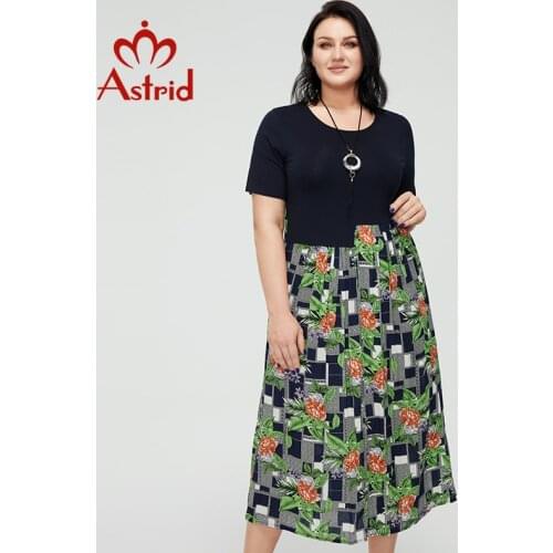 Astrid Womens Summer Dress 2021 for Women Loose Boho Casual Vintage Dress Plus size Cotton Floral Print Long With Necklace