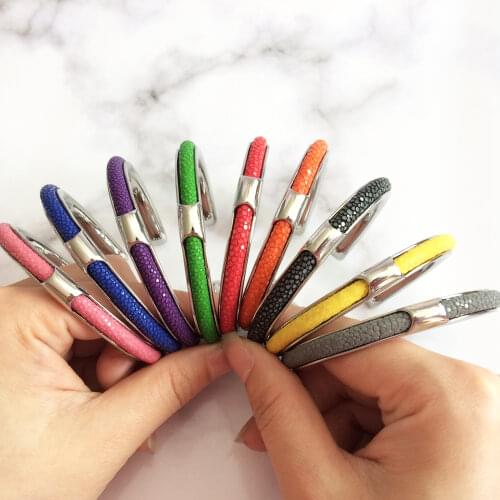 Luxury Stingray Leather Bangle Bracelet C Shape Stainless Steel & Stingray Leather Bangles Men/Women