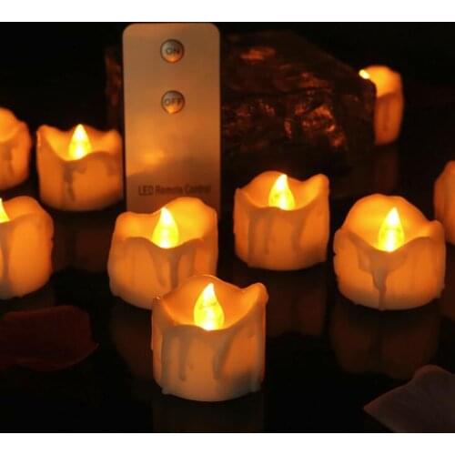 12pcs Remote Flameless Led Candle Light Yellow Flickering Decorative Candles Warm White New Year Candles For Birthday