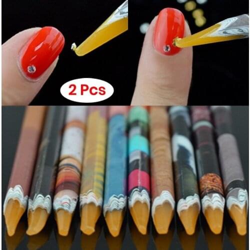 2 Pcs Wax Resin Rhinestones Gems Nail Art Picking Tools Pencil Pen Pick Up Pen art gem crystal