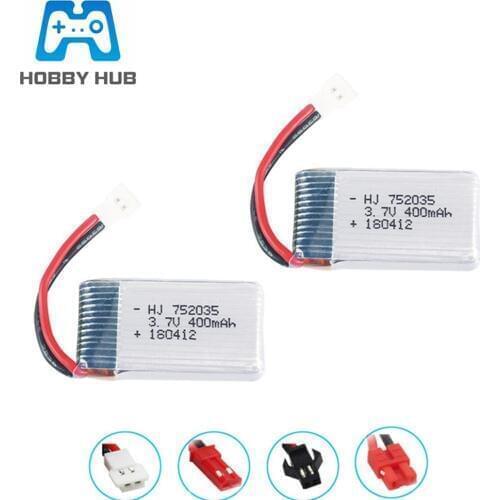 3.7V 400mah Lipo Battery For SYMA X15 X5A-1 X15C X15W H31 X4 H107 KY101 E33C E33 U816A V252 H6C RC Drone spare parts 752035 2PCS