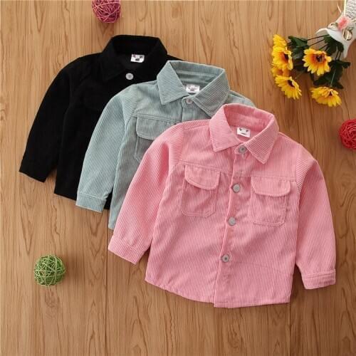 2021 Jacket For Girls Boys Autumn Winter Solid Button Coat Children Clothes Warm Fashion Baby Corduroy Jackets 1-6Y