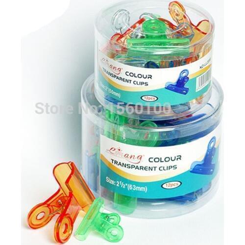 Free Shipping (36pcs/set) 22mm Multicolour transparent plastic paper clip stationery spring clip binder clip office supplies
