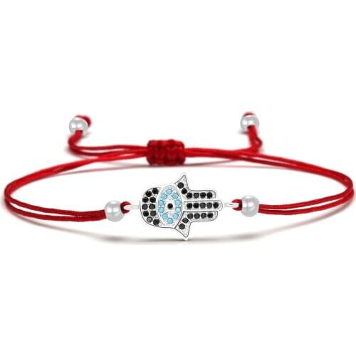 Blue Black Cubic Zirconia Hamsa Hand Lucky Charm Bracelet Women Girl 2020 New Fashion Kabbalah Red String Protection Jewelry
