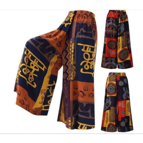 Summer Wide Leg Pants Women Casual Loose Plus Size Flare Vintage Pants Trousers Elastic Waist Streetwear
