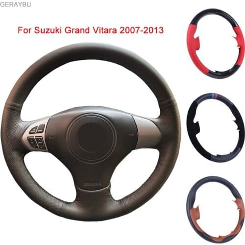 GERAYBU Custom DIY Black Leather Hand-sewn Car Steering Wheel Cover For Suzuki Grand Vitara 2007-2013 Breathable Wear-resistant