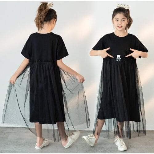 13 14 years Black Mesh Dress 2021 new Womens Summer French A-line Long T-shirt Dresses 10 12 years Teenage Girls Outfit