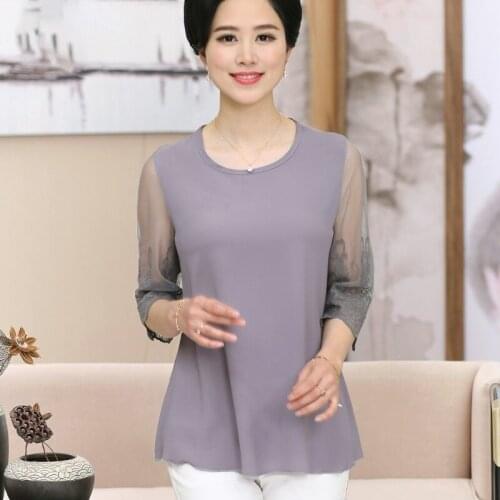 Middle Aged Women Casual Lace Blouse 2021 Summer Solid Color Loose Shirt Work Wear Blusas Feminina Tops Shirts Plus Size 5XL
