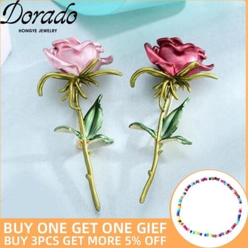 Dorado Sweet Red Pink Rose Flower Brooches For Women New Copper Romantic Pins Fashion Clothing Wedding Jewelry Accesorios Mujer