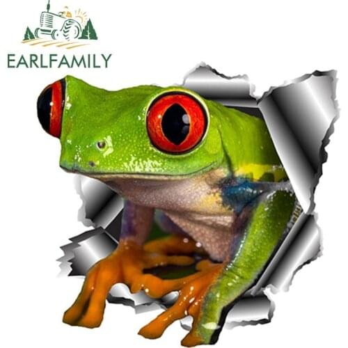 EARLFAMILY 13cm x 12.3cm 3D Frog Car Stickers Torn Metal Car Hood Decal Reflective Sticker Funny Animal Car Styling Accessories