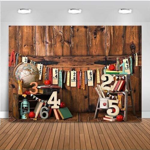 Back to School Backdrop Brown Wooden Wall Preschool Baby Child Portrait Photography Background for Photo Studio stationery