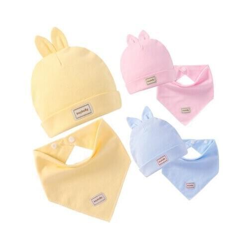Cute Kids Hat Cap with Bibs Candy Solid Colors Boys Girls Baby Beanies Hats Cotton Born Baby Hat Bibs Toddler Infant Caps